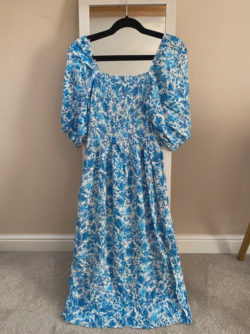 F&F Blue and White Floral Puff-Sleeve Maxi Dress